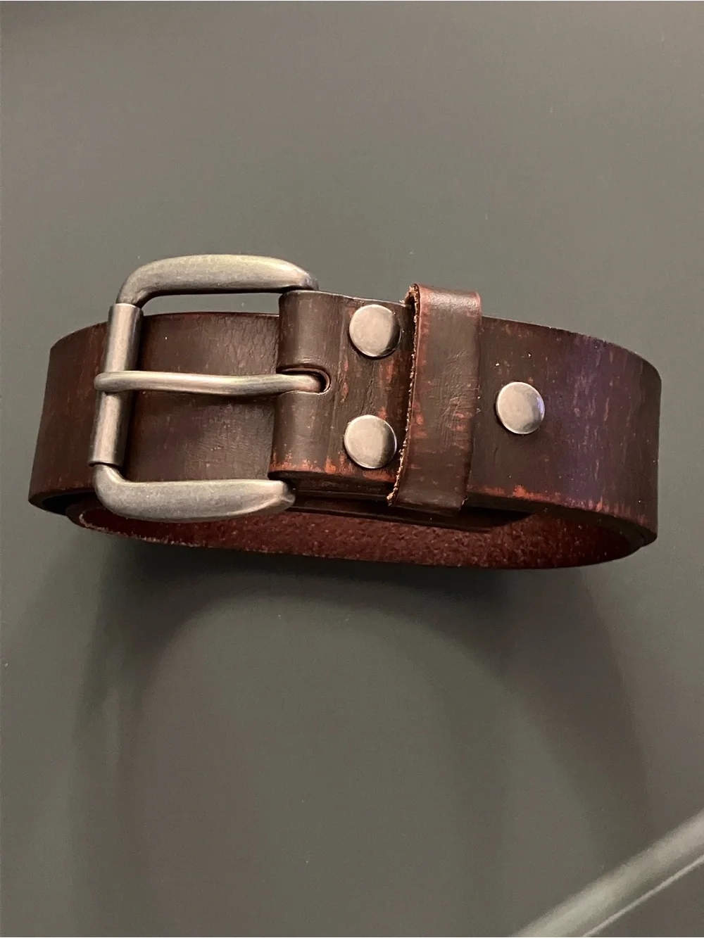 Bed Stu Dark Brown Leather Belt with Silver Buckle